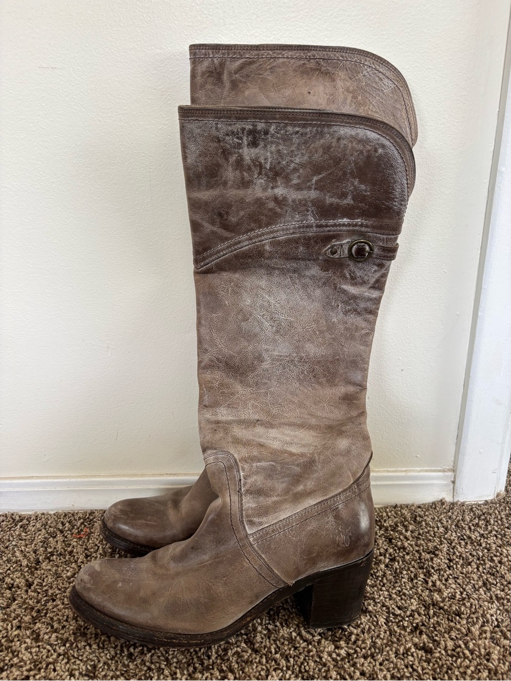 Women's Frye Tall Leather Riding Boots - Taupe